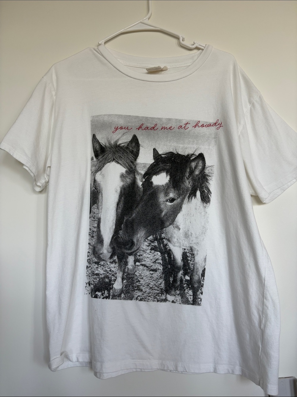 White Crow White Graphic Tee with Black Horse Print